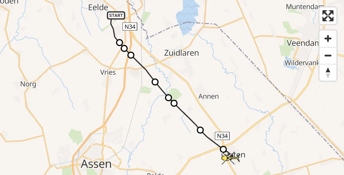 Routekaart van de vlucht: Lifeliner 4 naar Gieten