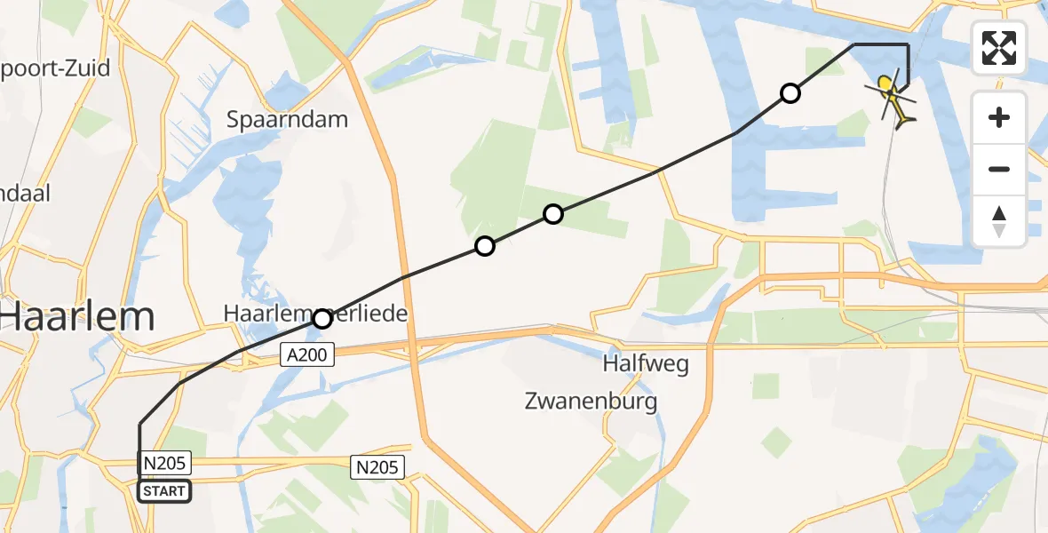 Routekaart van de vlucht: Lifeliner 1 naar Amsterdam Heliport