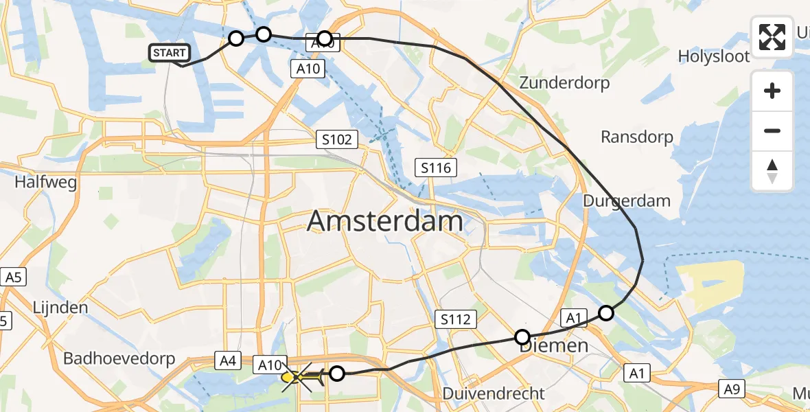 Routekaart van de vlucht: Lifeliner 1 naar VU Medisch Centrum Amsterdam