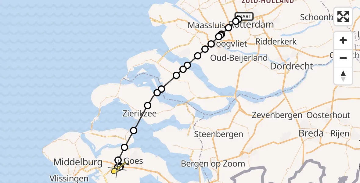 Routekaart van de vlucht: Lifeliner 2 naar 's-Heer Abtskerke