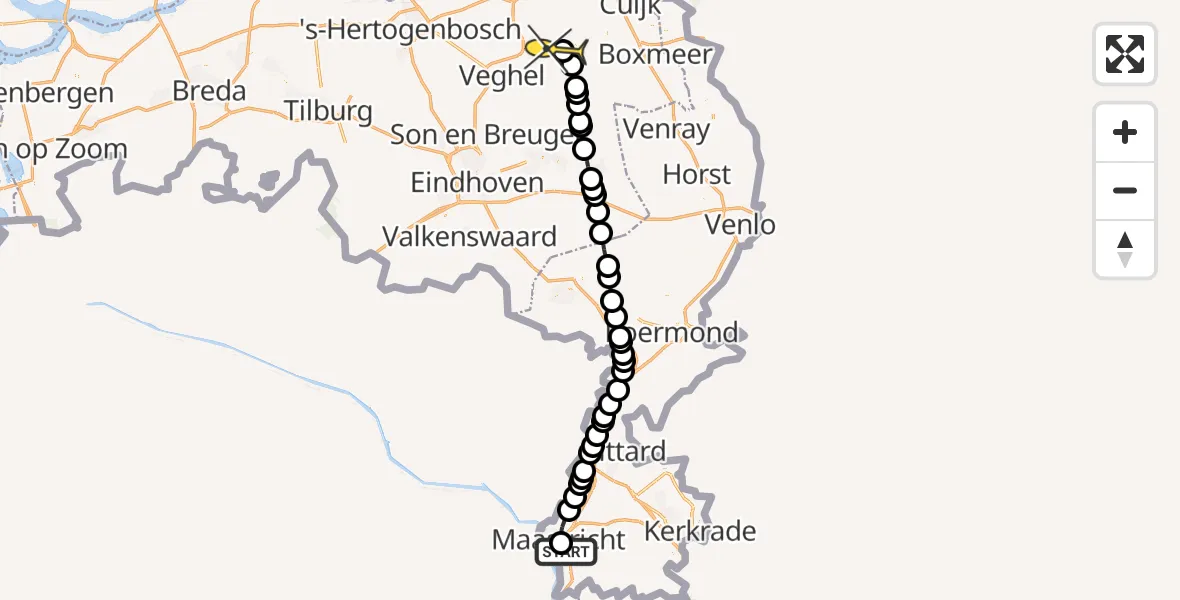 Routekaart van de vlucht: Lifeliner 3 naar Vliegbasis Volkel