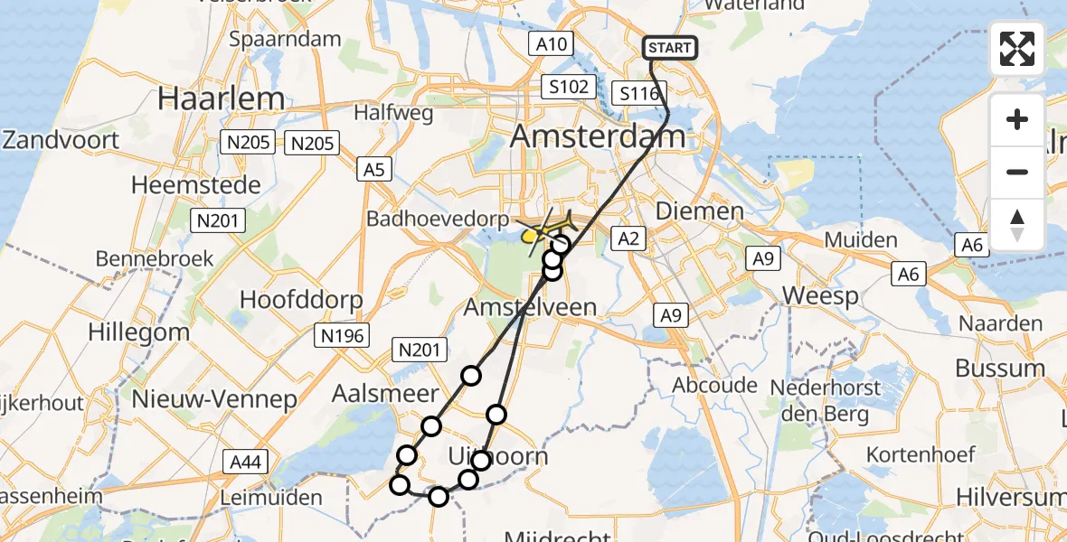 Routekaart van de vlucht: Lifeliner 1 naar VU Medisch Centrum Amsterdam