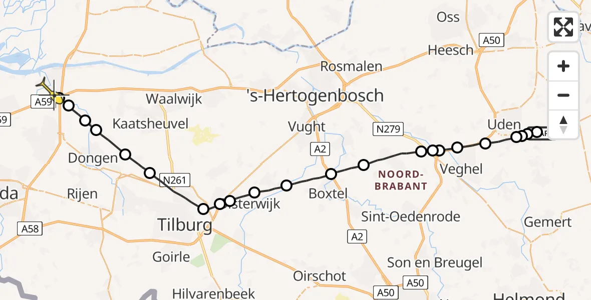 Routekaart van de vlucht: Lifeliner 3 naar Raamsdonksveer