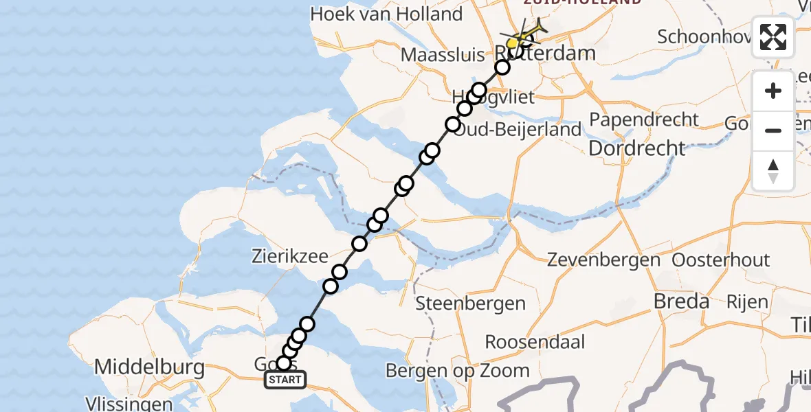 Routekaart van de vlucht: Lifeliner 2 naar Rotterdam The Hague Airport