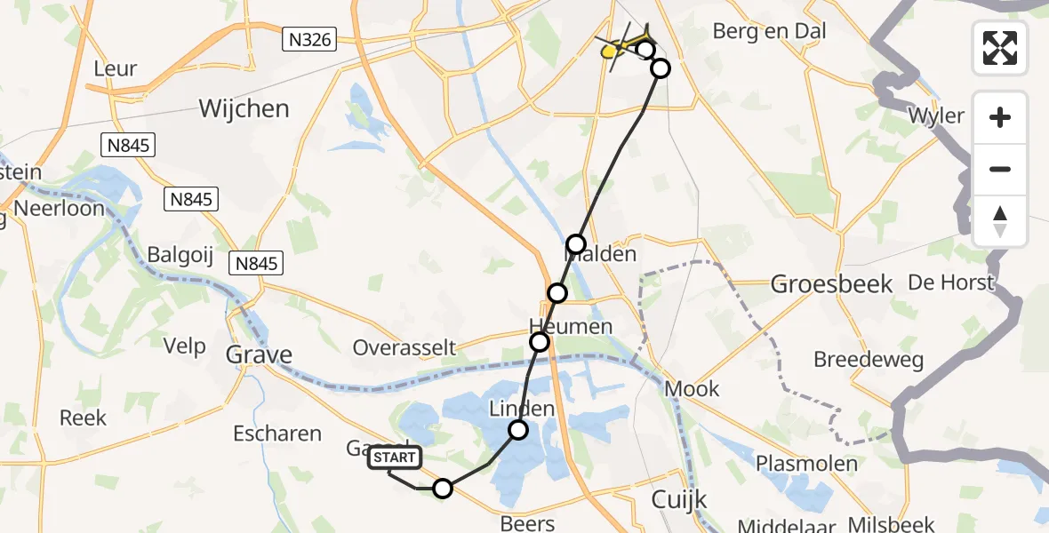 Routekaart van de vlucht: Lifeliner 3 naar Radboud Universitair Medisch Centrum