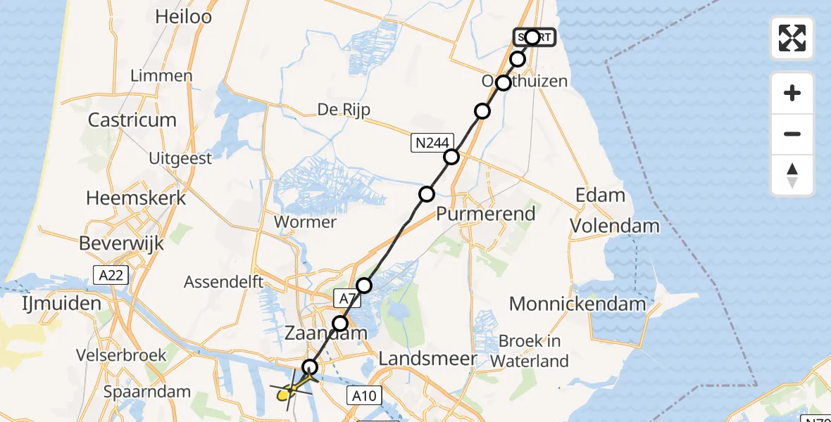 Routekaart van de vlucht: Lifeliner 1 naar Amsterdam Heliport