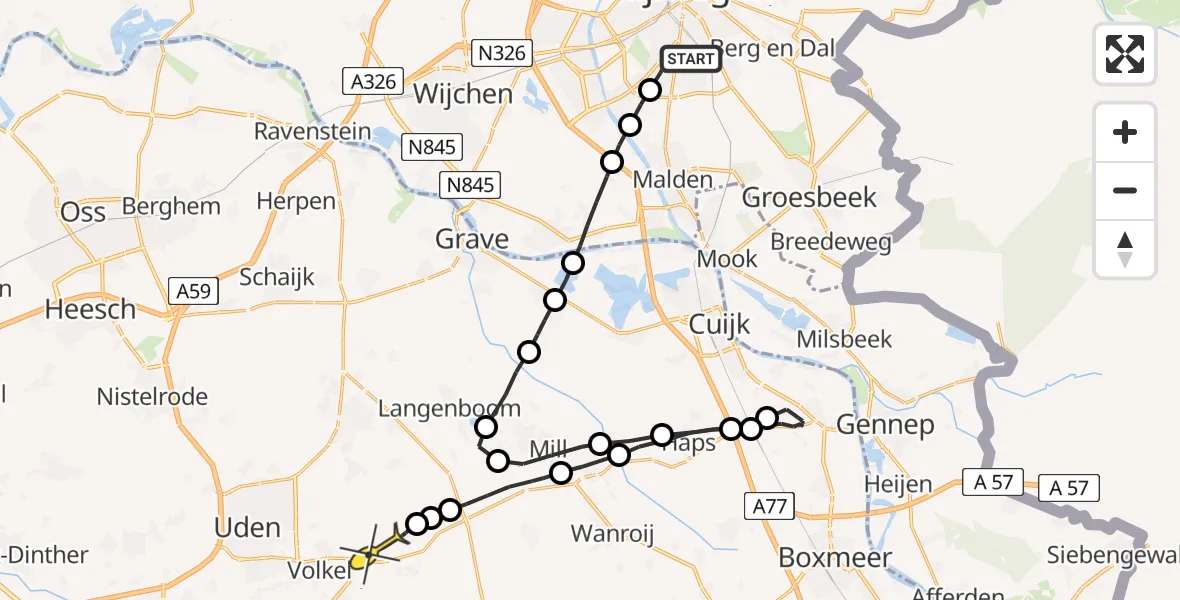 Routekaart van de vlucht: Lifeliner 3 naar Vliegbasis Volkel