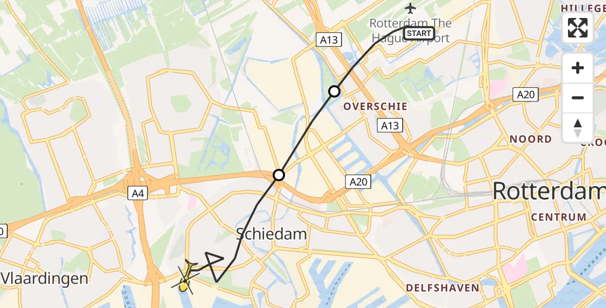 Routekaart van de vlucht: Lifeliner 2 naar Schiedam