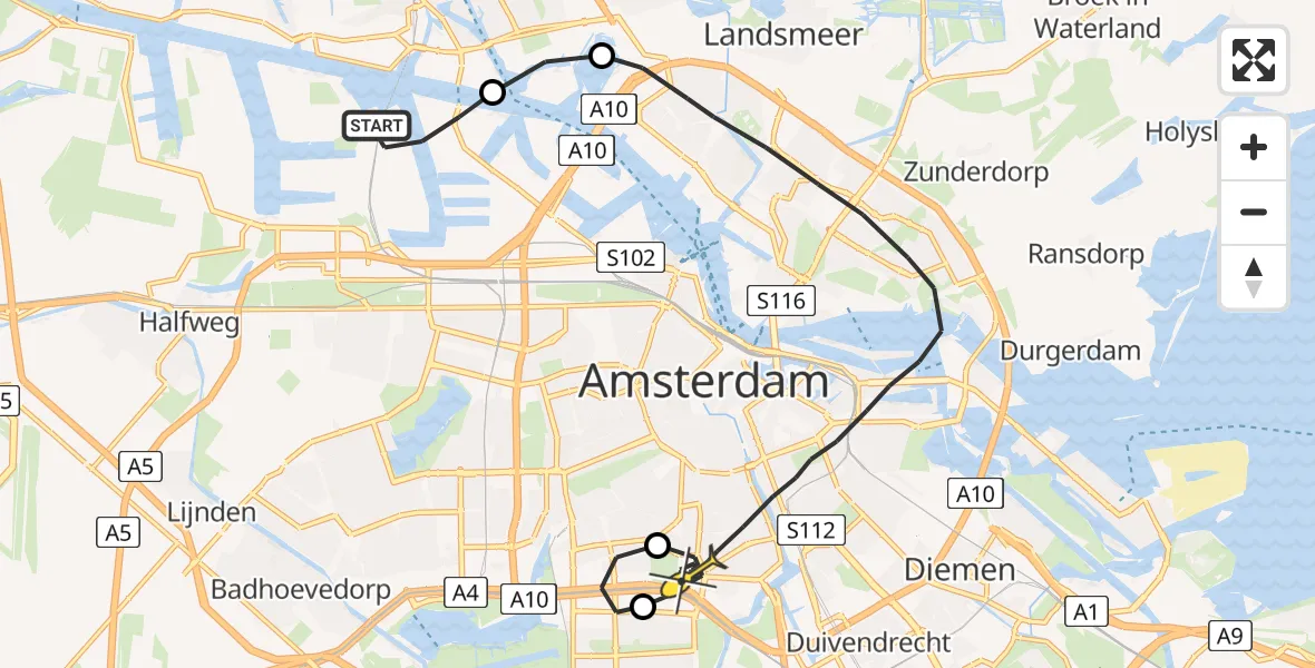 Routekaart van de vlucht: Lifeliner 1 naar Amsterdam