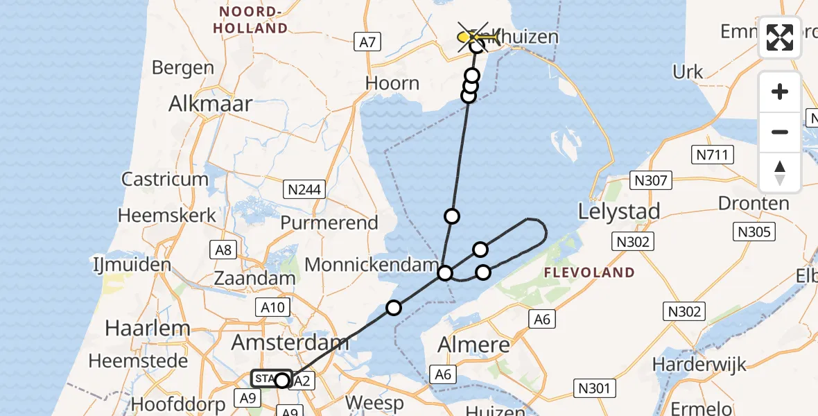 Routekaart van de vlucht: Lifeliner 1 naar Grootebroek