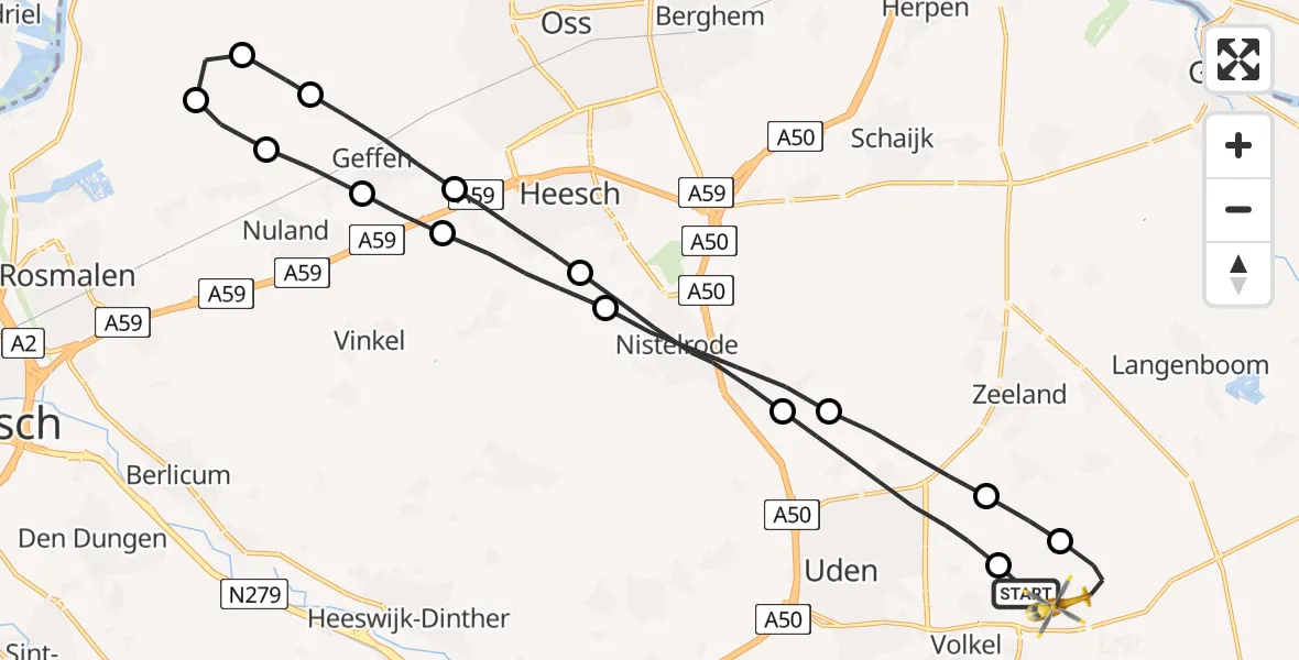 Vluchtroute Traumahelikopter Vliegbasis Volkel - Vliegbasis Volkel, 13 maart 2023, 16:40