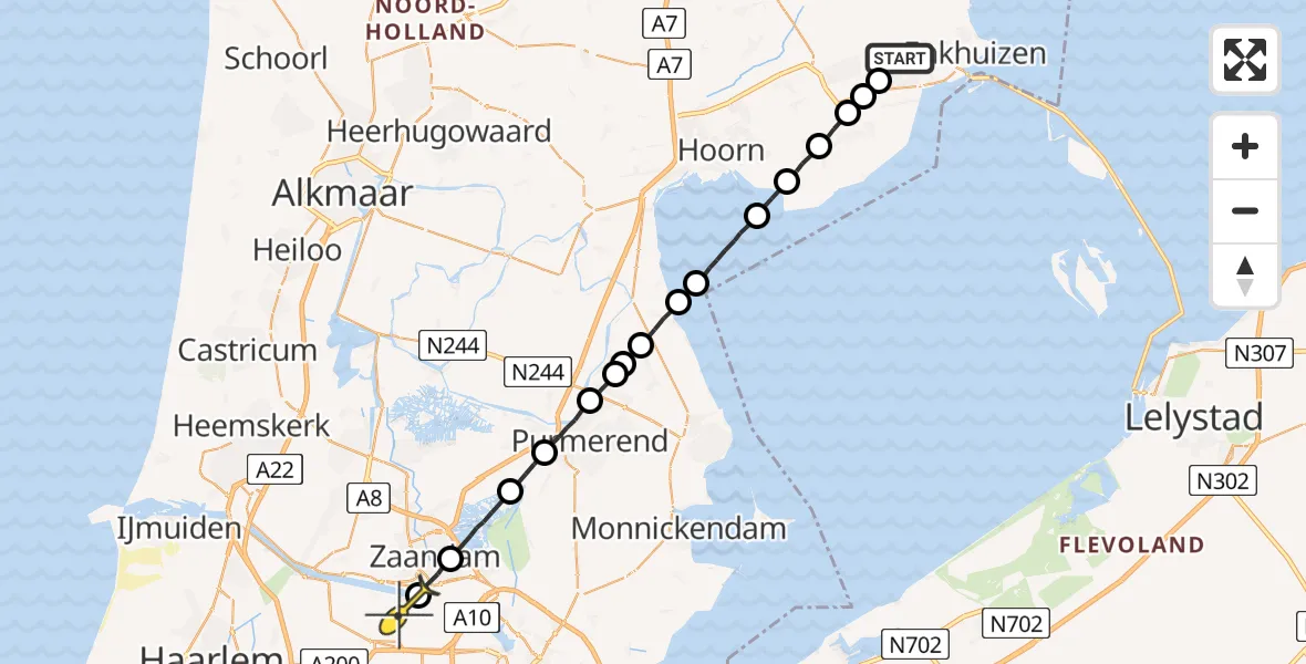 Routekaart van de vlucht: Lifeliner 1 naar Amsterdam Heliport