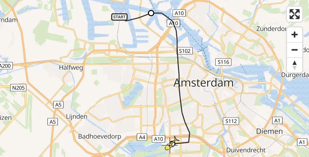 Routekaart van de vlucht: Lifeliner 1 naar VU Medisch Centrum Amsterdam