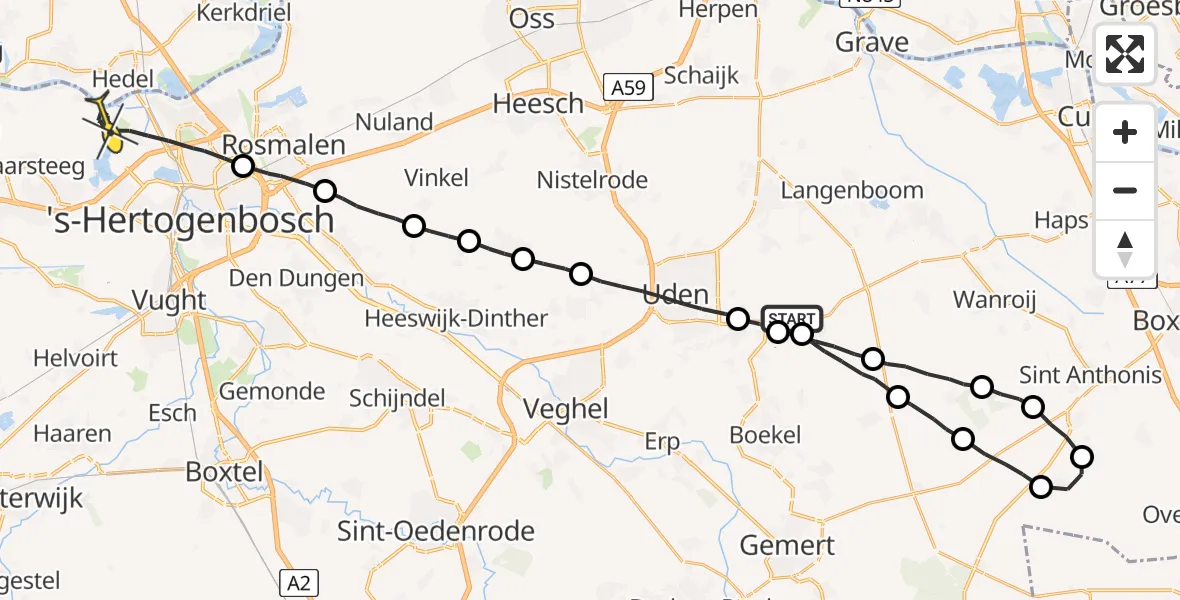 Routekaart van de vlucht: Lifeliner 3 naar 's-Hertogenbosch