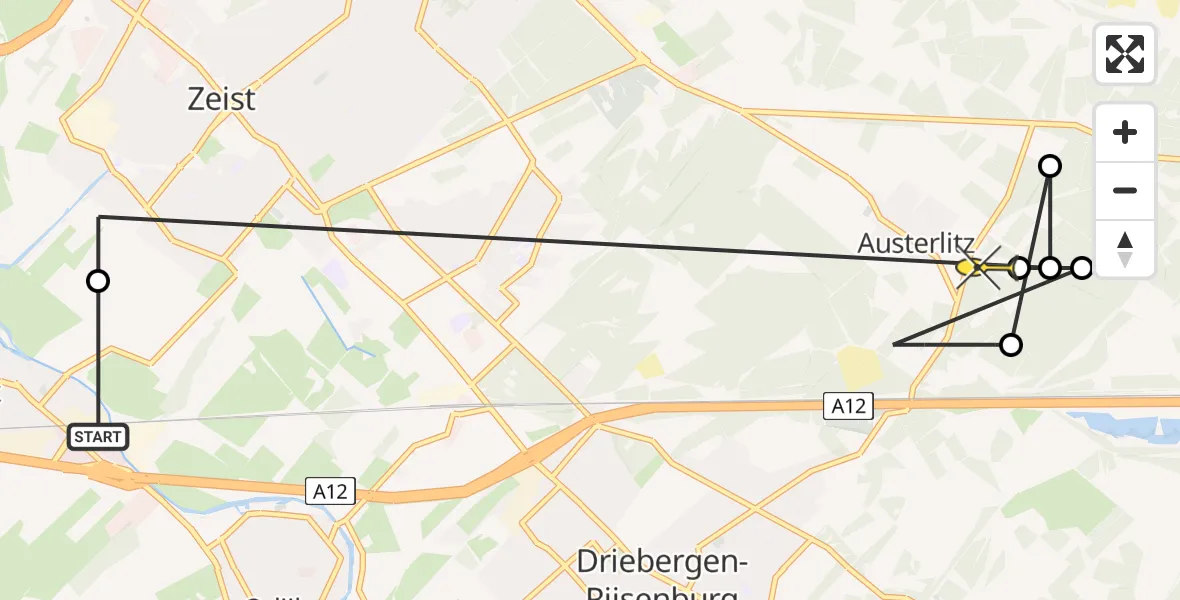 Routekaart van de vlucht: Politieheli naar Austerlitz