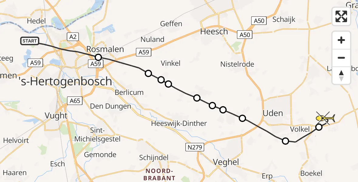 Routekaart van de vlucht: Lifeliner 3 naar Vliegbasis Volkel