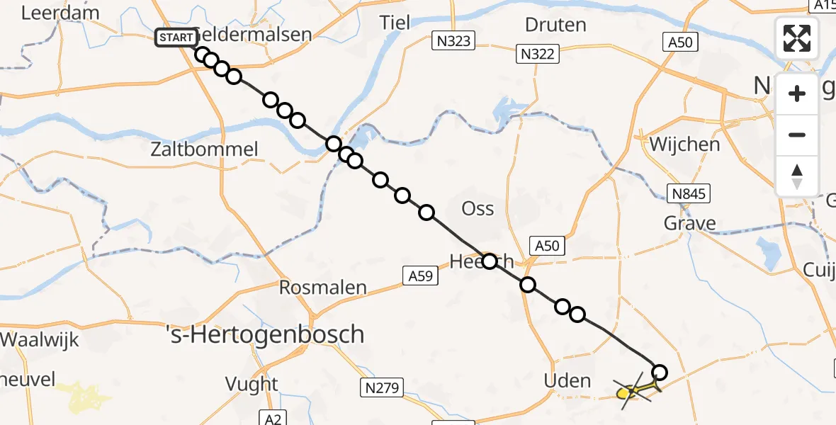 Routekaart van de vlucht: Lifeliner 3 naar Vliegbasis Volkel