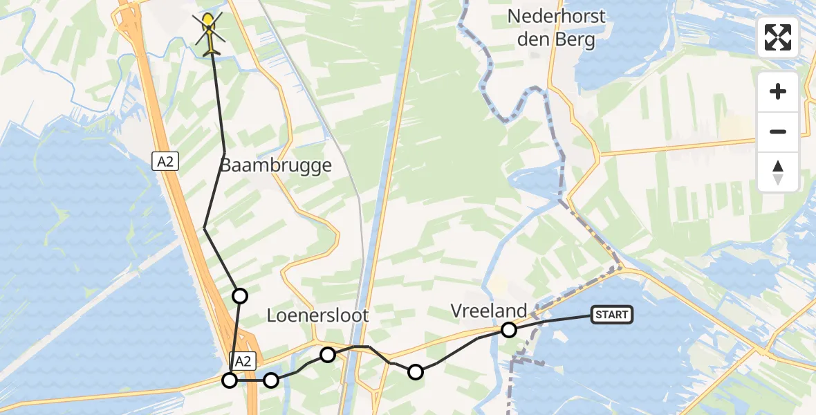 Routekaart van de vlucht: Politieheli naar Abcoude