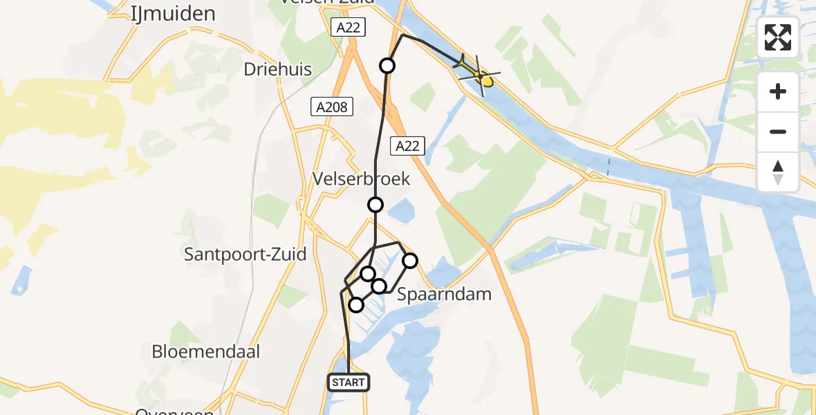 Routekaart van de vlucht: Politieheli naar Assendelft