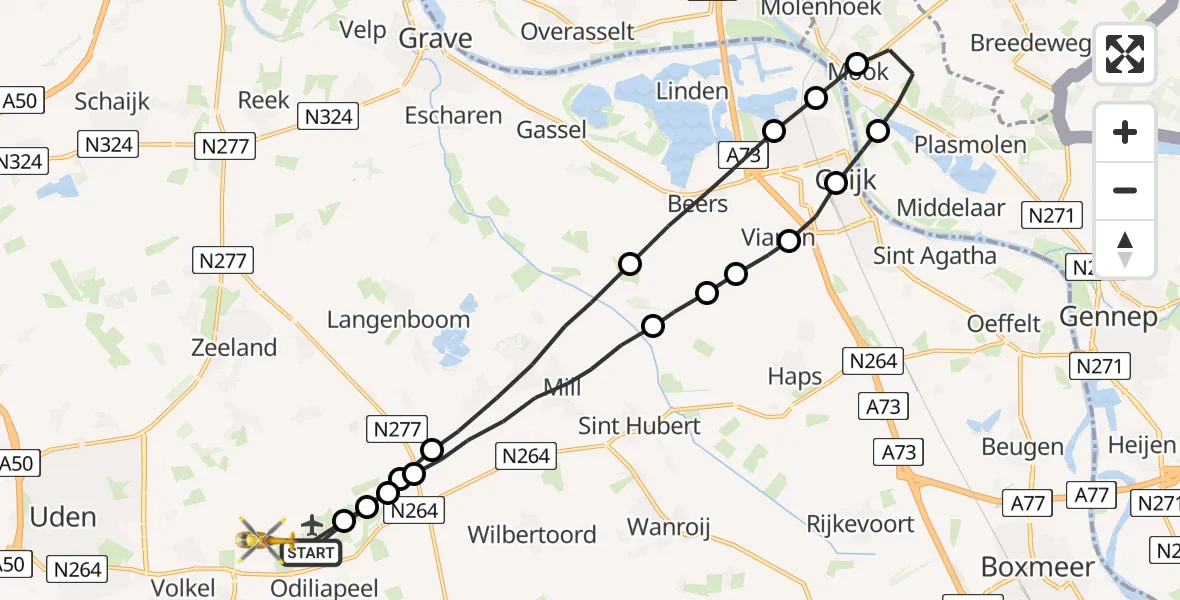 Vluchtroute Traumahelikopter Vliegbasis Volkel - Vliegbasis Volkel, 13 maart 2023, 22:19