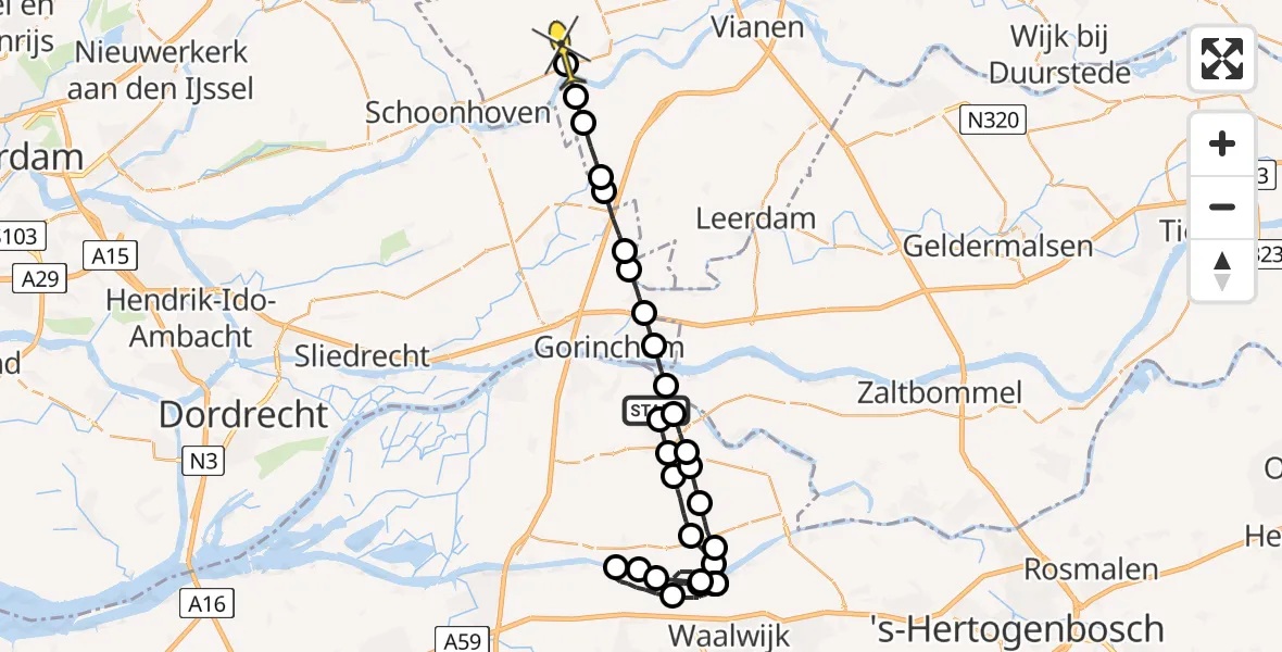 Routekaart van de vlucht: Politieheli naar Lopik