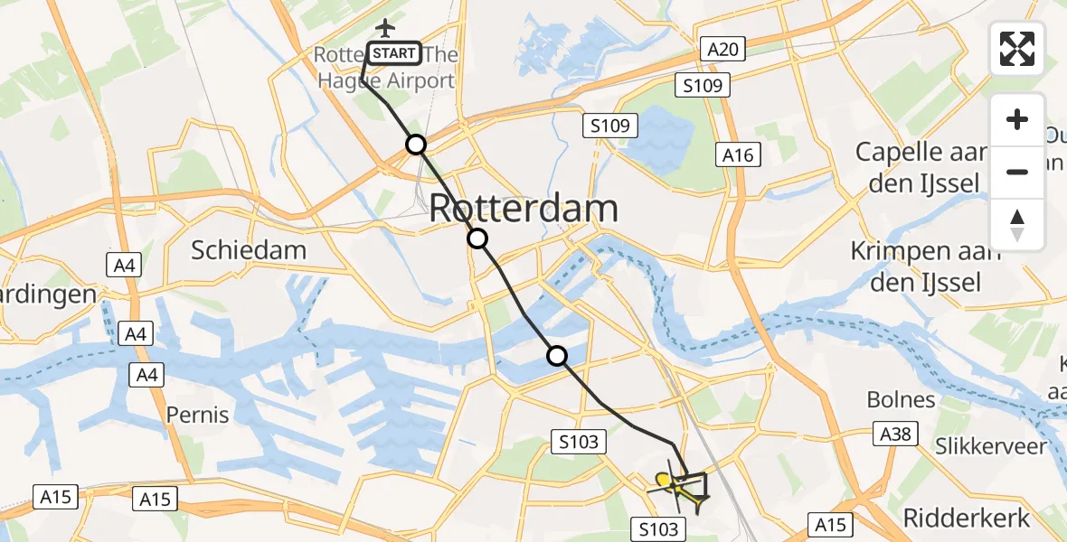 Routekaart van de vlucht: Lifeliner 2 naar Rotterdam