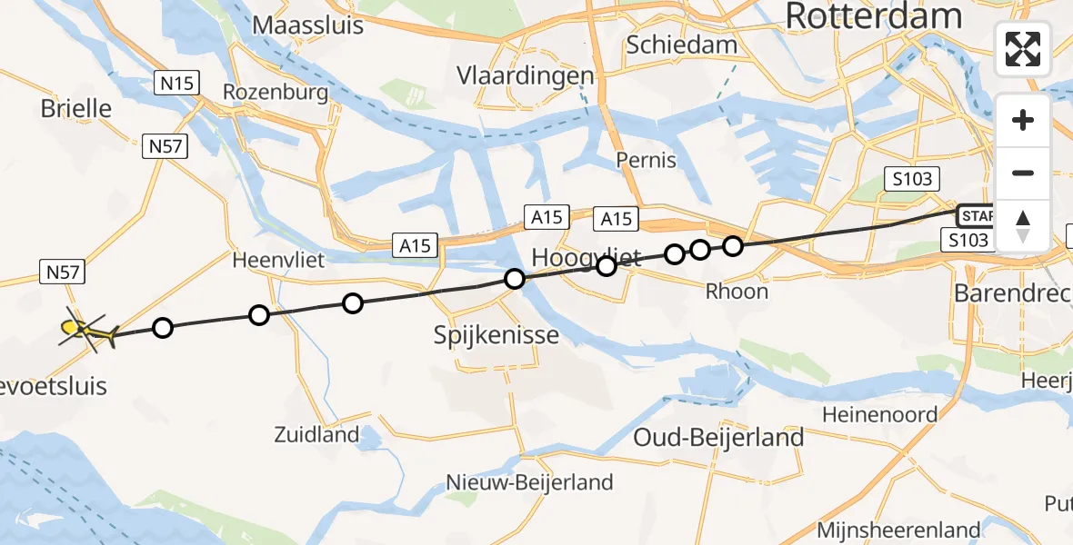 Routekaart van de vlucht: Lifeliner 2 naar Hellevoetsluis