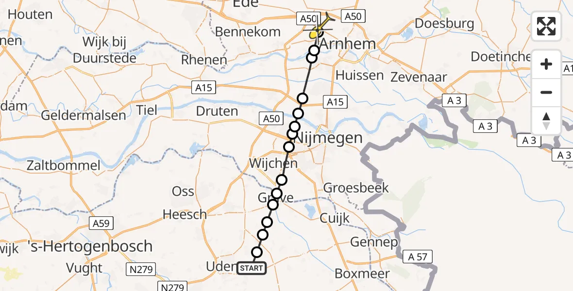 Routekaart van de vlucht: Lifeliner 3 naar Arnhem