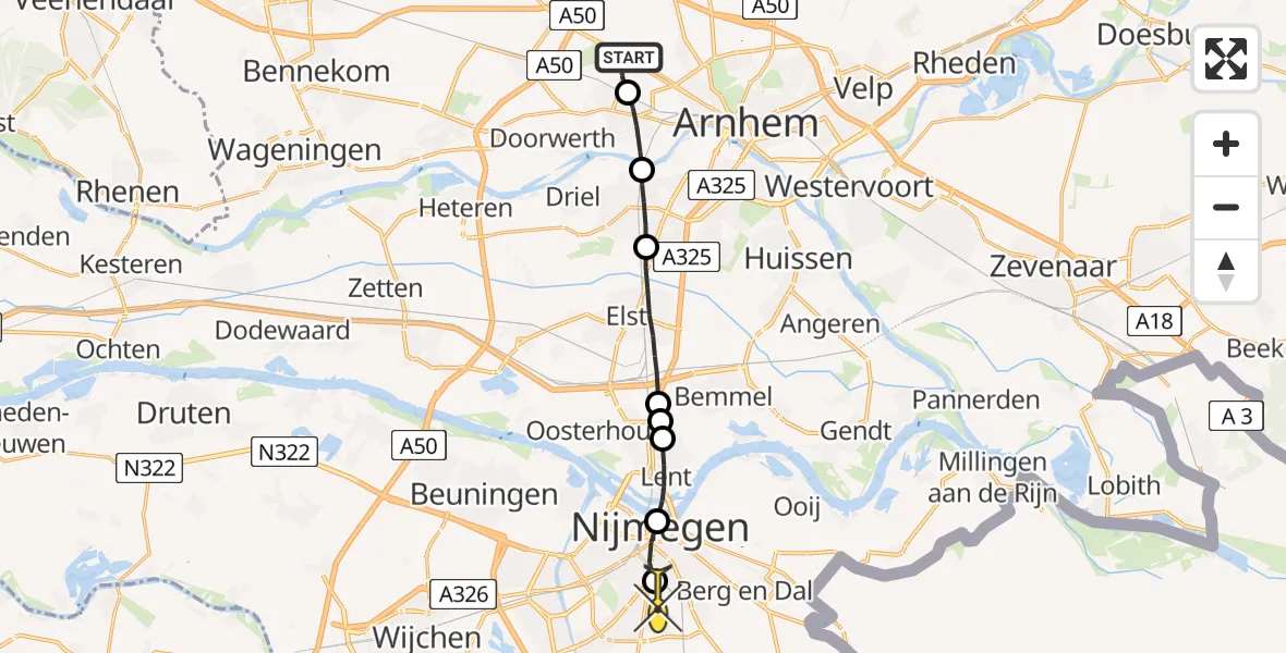 Routekaart van de vlucht: Lifeliner 3 naar Radboud Universitair Medisch Centrum