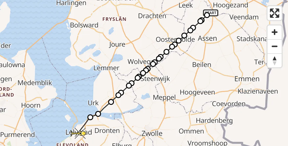 Routekaart van de vlucht: Lifeliner 4 naar Lelystad