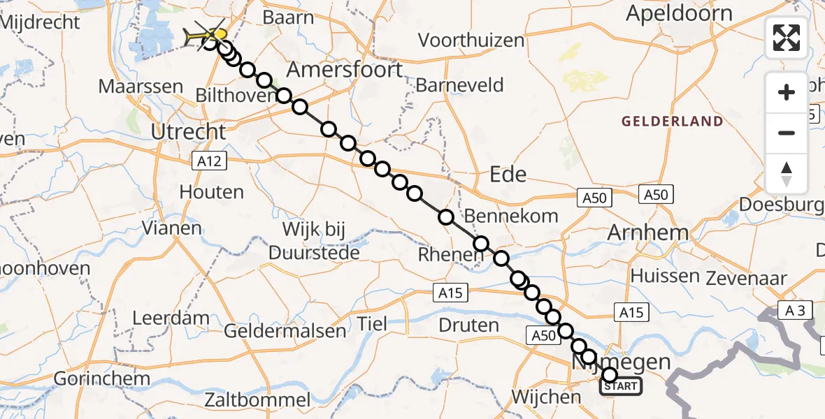 Routekaart van de vlucht: Lifeliner 1 naar Vliegveld Hilversum