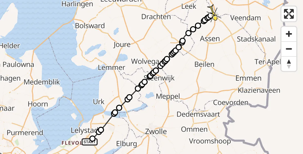 Routekaart van de vlucht: Lifeliner 4 naar Groningen Airport Eelde