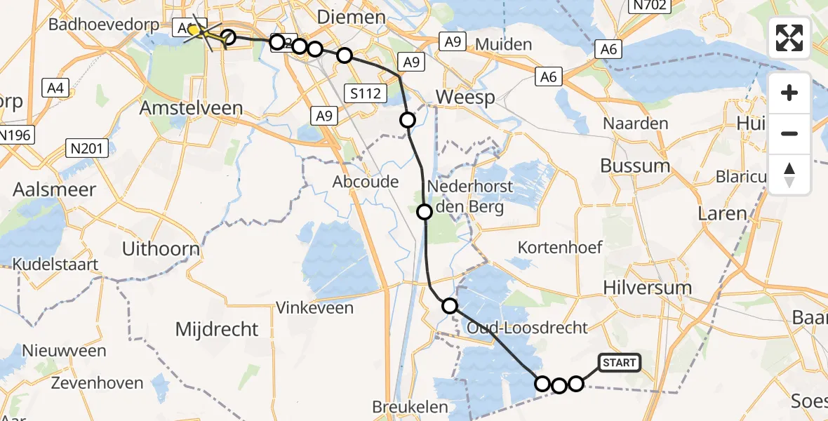 Routekaart van de vlucht: Lifeliner 1 naar VU Medisch Centrum Amsterdam