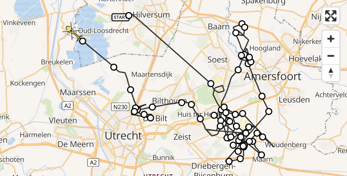 Routekaart van de vlucht: Politieheli naar Loenen aan de Vecht