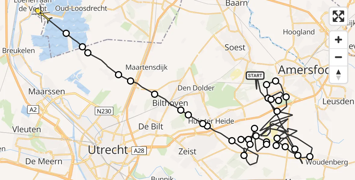 Routekaart van de vlucht: Politieheli naar Loosdrecht