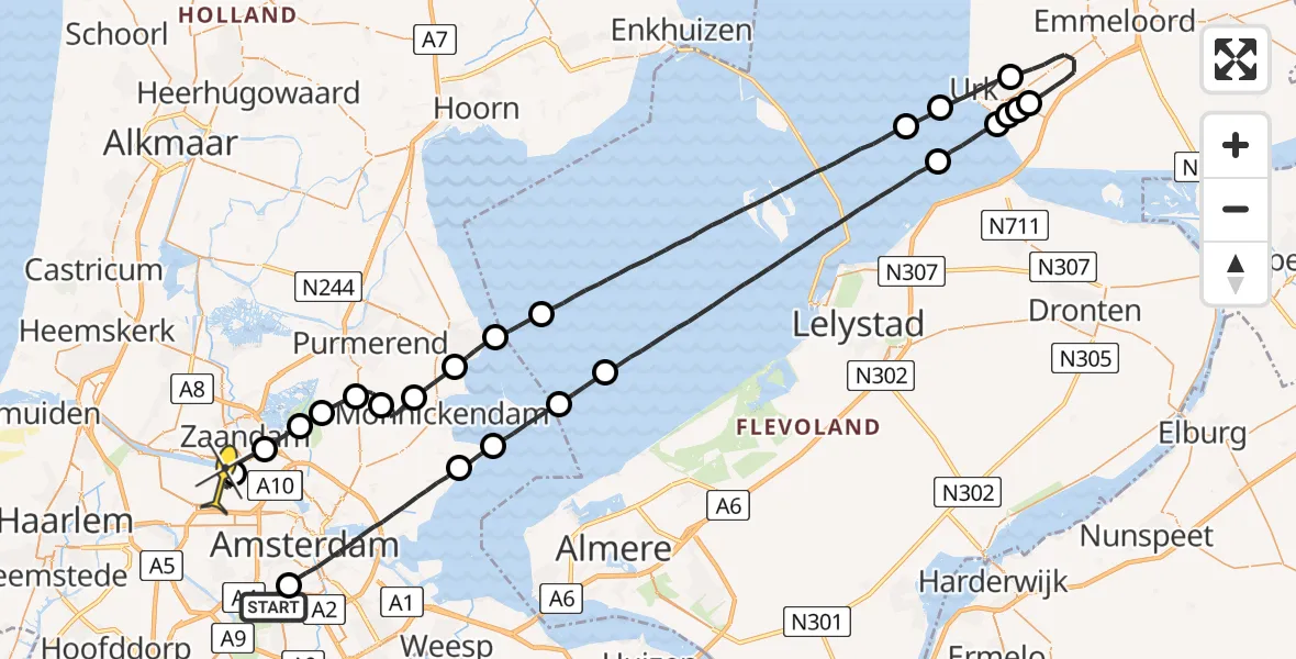 Routekaart van de vlucht: Lifeliner 1 naar Amsterdam Heliport