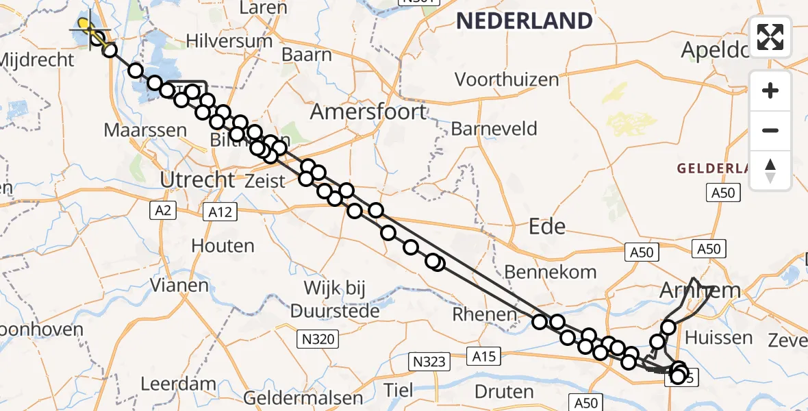 Routekaart van de vlucht: Politieheli naar Vinkeveen