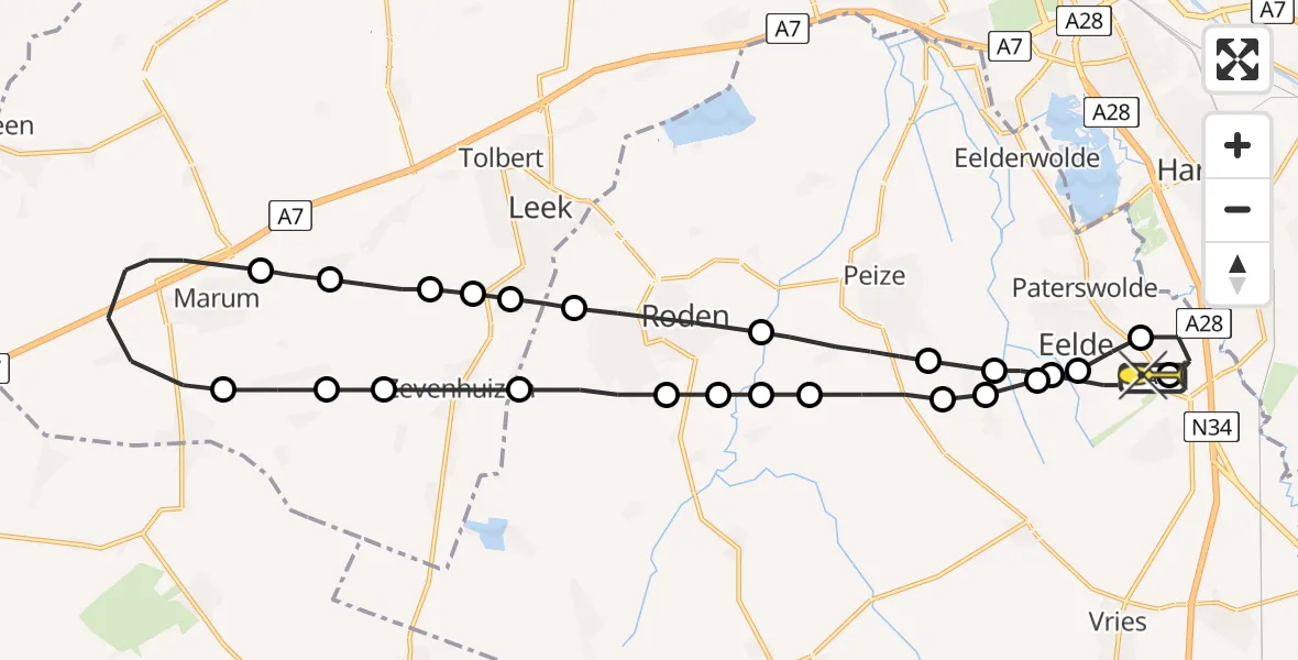 Routekaart van de vlucht: Lifeliner 4 naar Groningen Airport Eelde