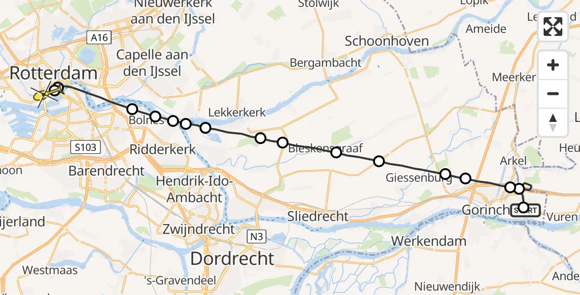 Routekaart van de vlucht: Lifeliner 2 naar Erasmus MC