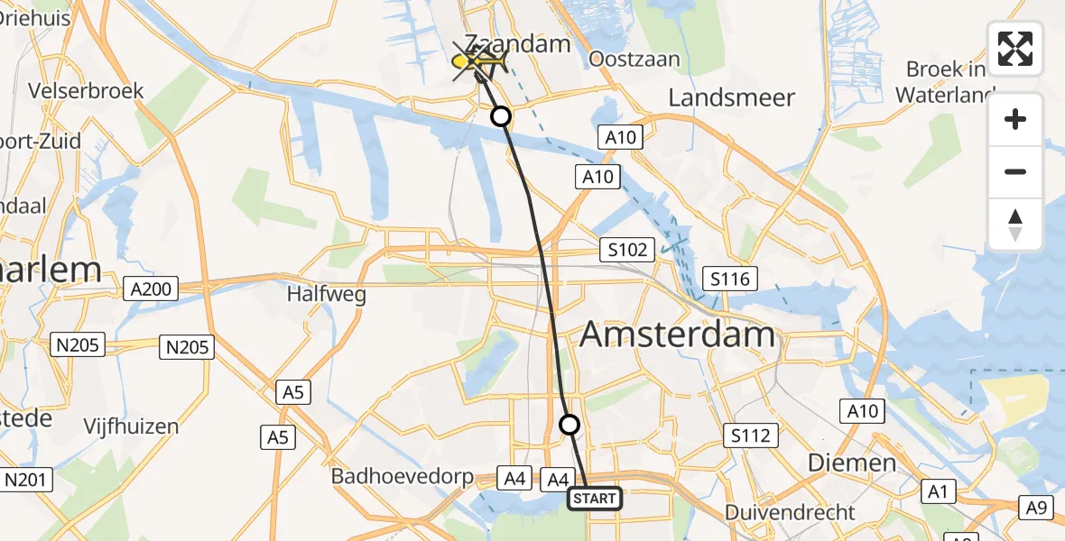 Routekaart van de vlucht: Lifeliner 1 naar Zaandam