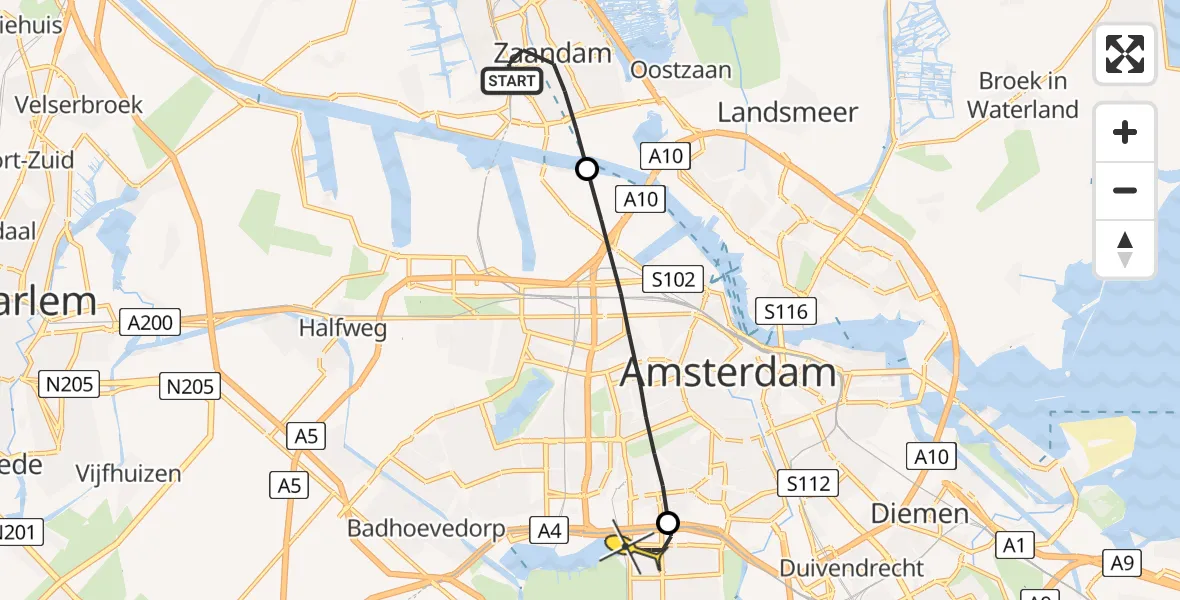 Routekaart van de vlucht: Lifeliner 1 naar VU Medisch Centrum Amsterdam