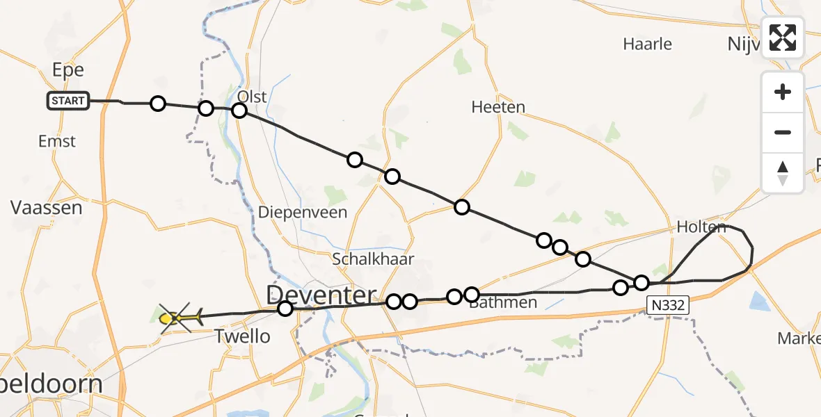 Routekaart van de vlucht: Politiehelikopter naar Vliegveld Teuge