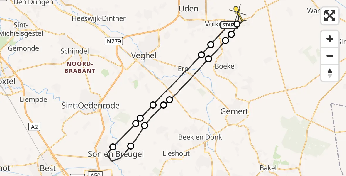 Routekaart van de vlucht: Lifeliner 3 naar Vliegbasis Volkel