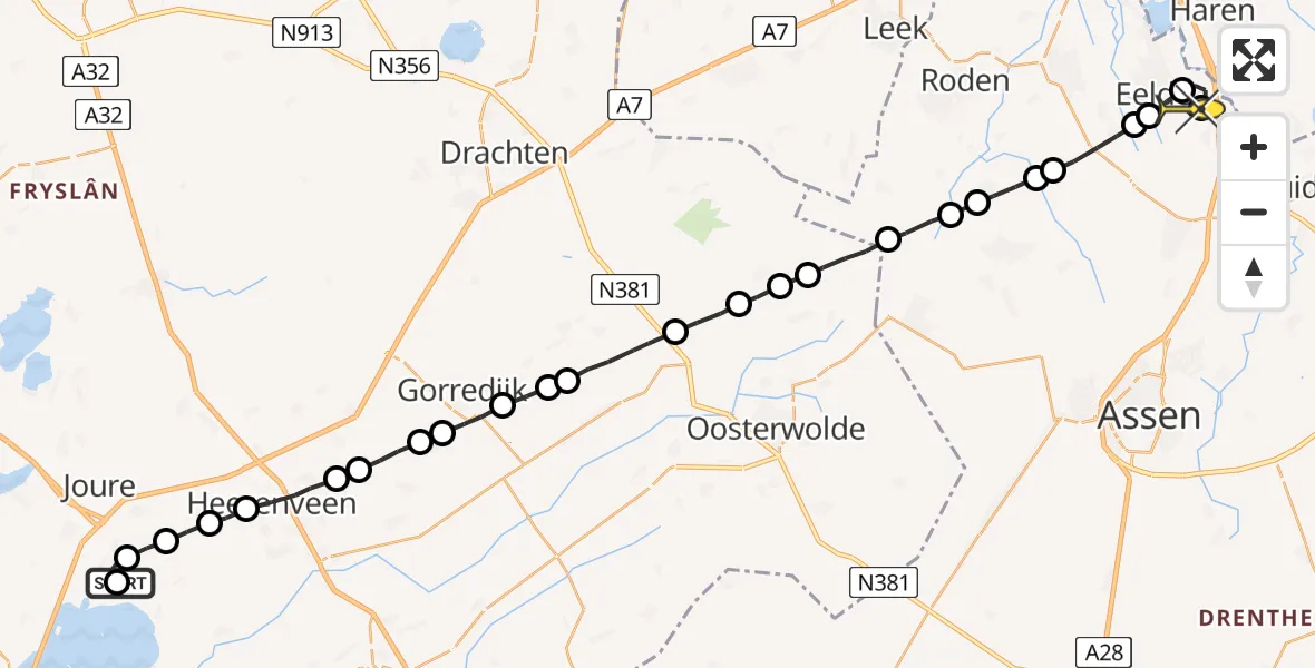 Routekaart van de vlucht: Lifeliner 4 naar Groningen Airport Eelde