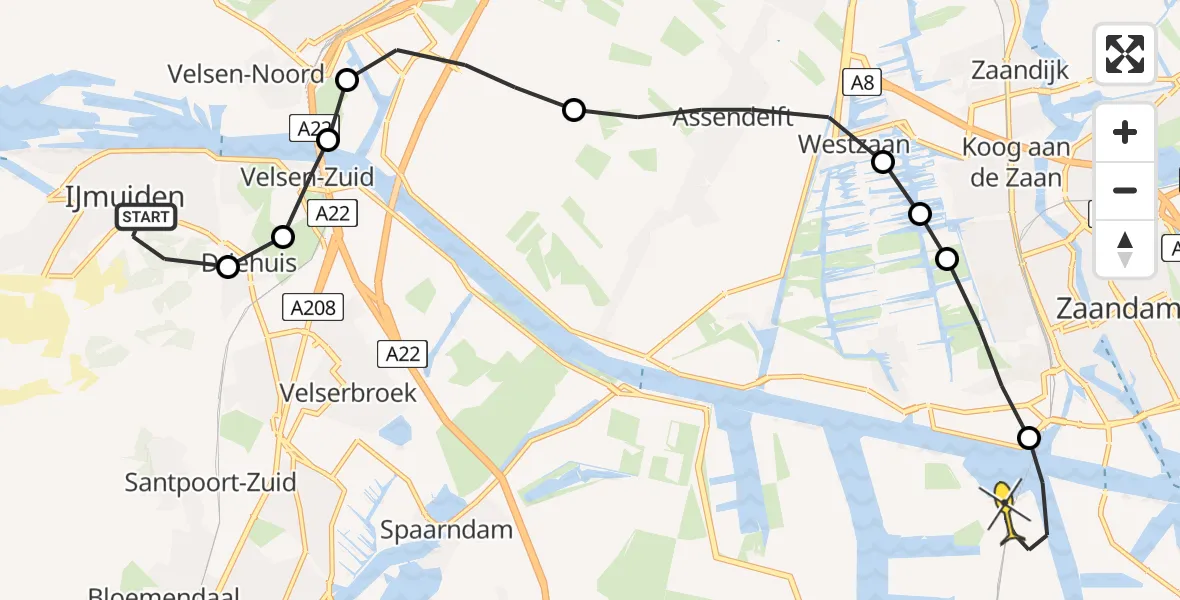 Routekaart van de vlucht: Lifeliner 1 naar Amsterdam Heliport