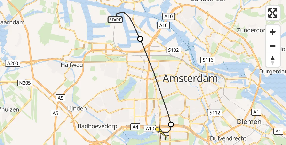 Routekaart van de vlucht: Lifeliner 1 naar VU Medisch Centrum Amsterdam