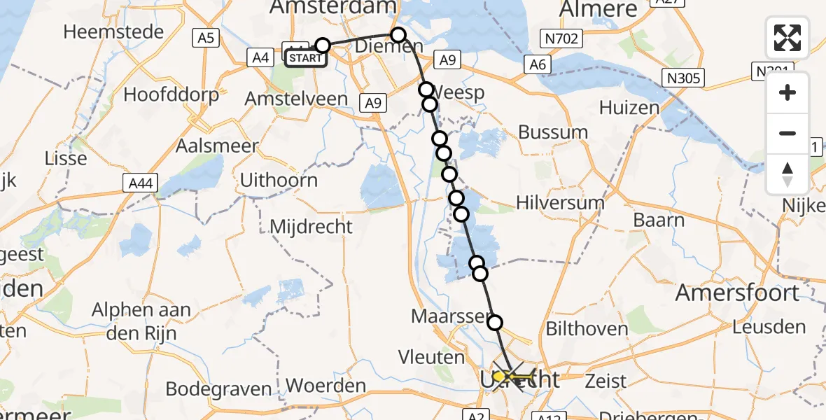 Routekaart van de vlucht: Lifeliner 1 naar Utrecht