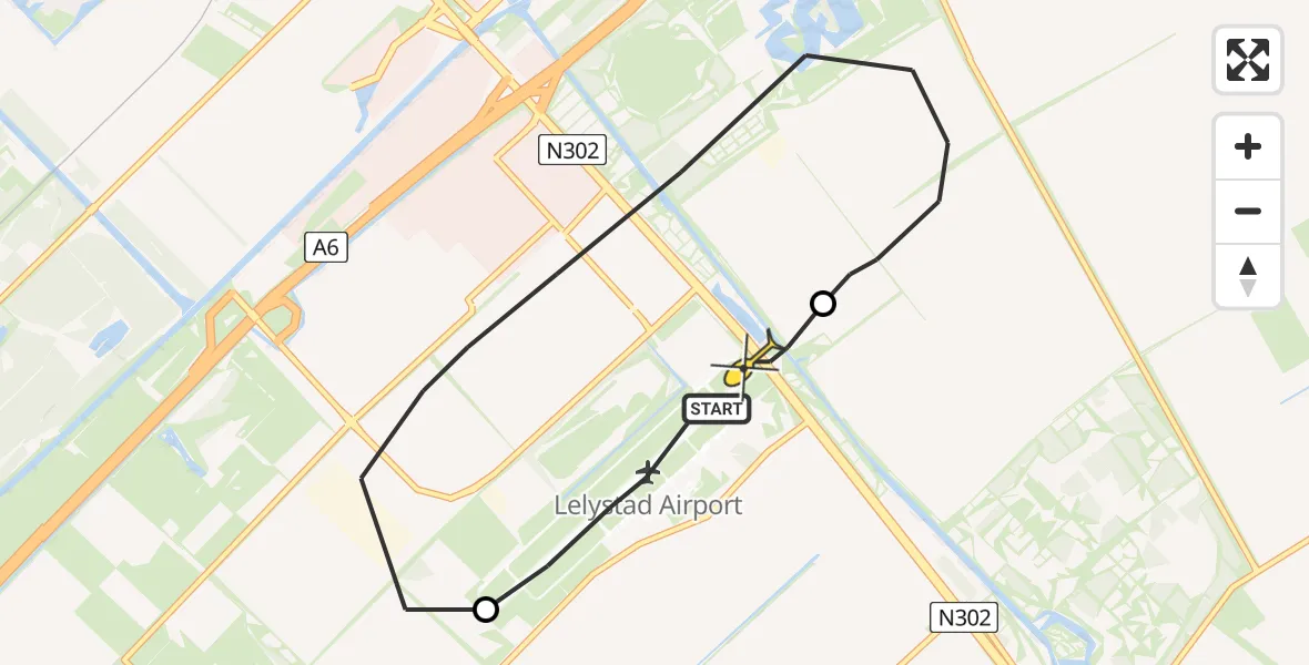 Routekaart van de vlucht: Politieheli naar Lelystad Airport