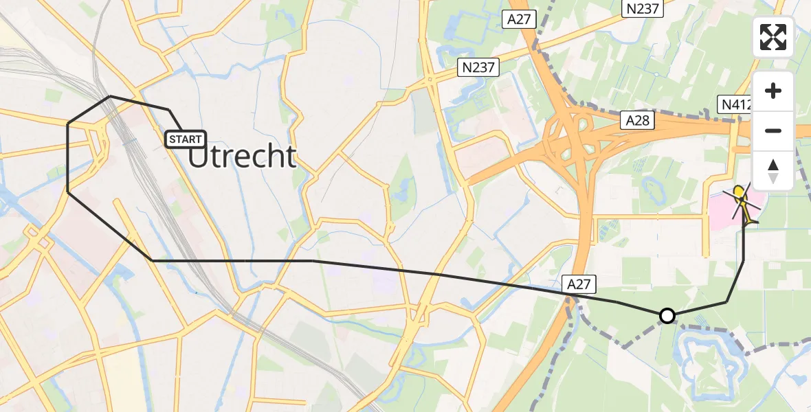 Routekaart van de vlucht: Lifeliner 1 naar Universitair Medisch Centrum Utrecht