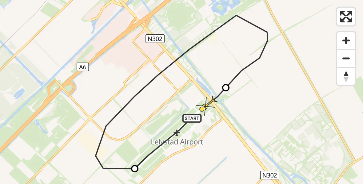 Vluchtroute Politiehelikopter van Lelystad Airport naar Lelystad Airport